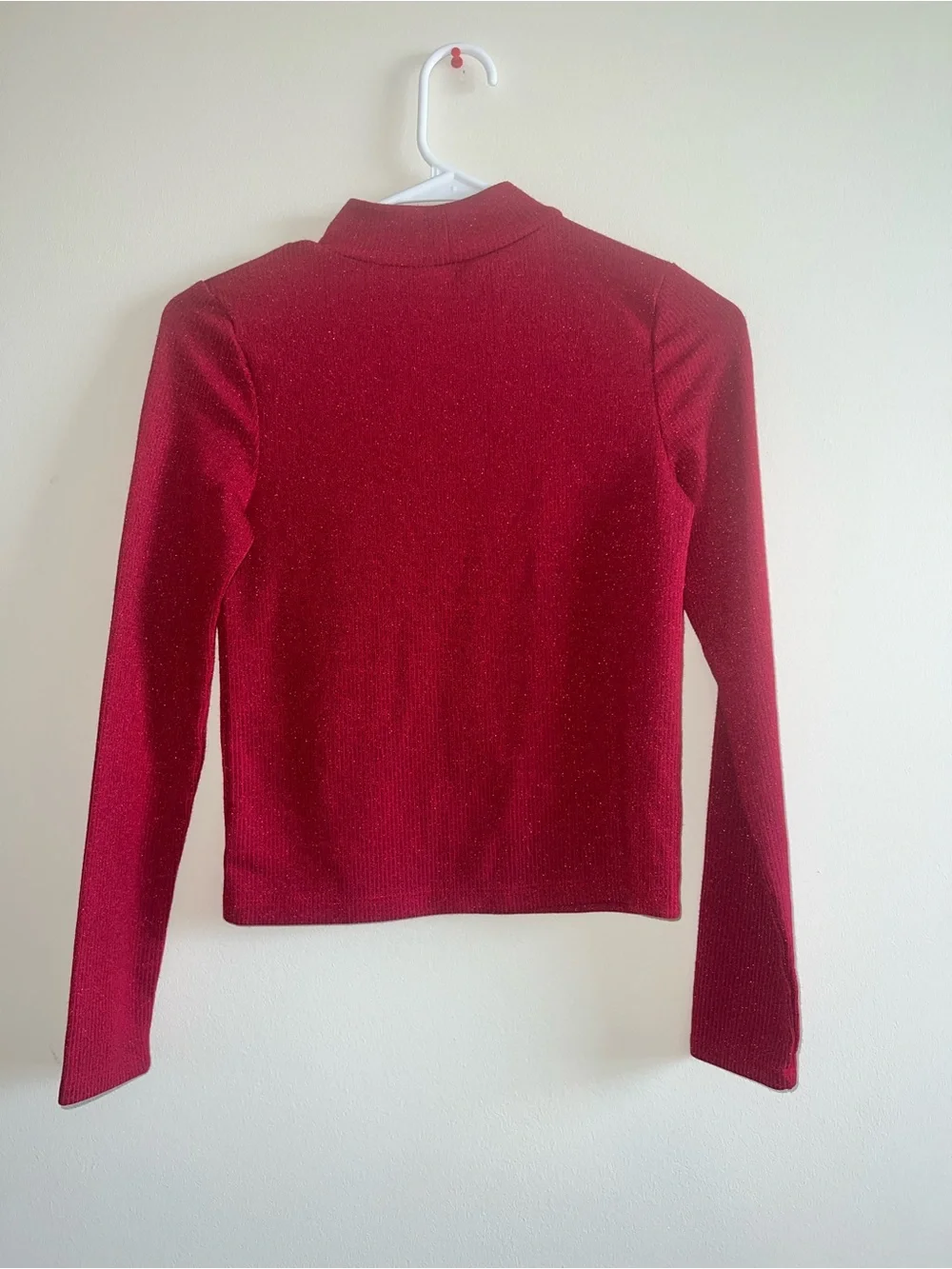 Girl’s Sparkle Mock Neck Long Sleeve Top - Red